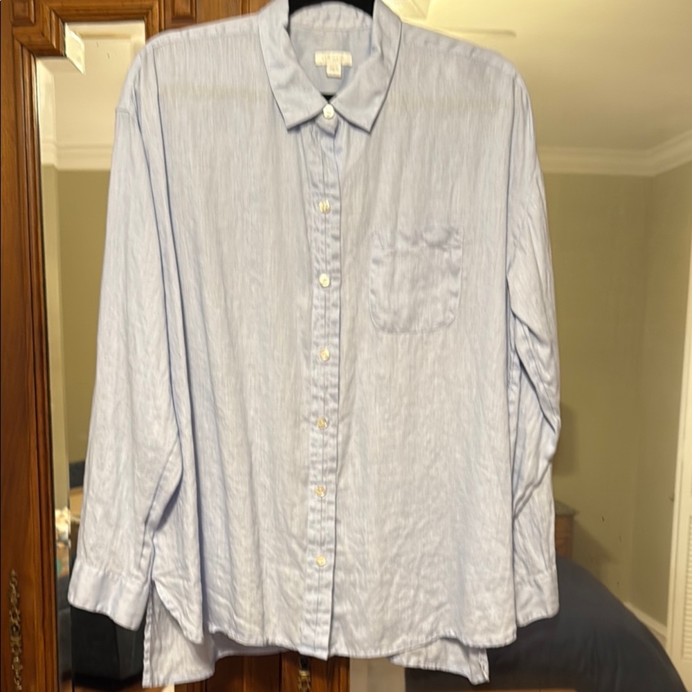 J. Jill Light Blue Linen Blend Button-Up Shirt – Size XL